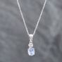 Second Hand White Gold Oval Cut Ceylon Sapphire & Single Cut Diamond Pendant & 18 Inch Prince Of Wales Chain 41141960