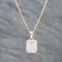 Second Hand 9ct Yellow Gold Diamond Oblong Cluster Pendant & 18 Inch Figaro Chain 41142050