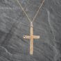 Second Hand 9ct Yellow Gold Large Bark Effect Pattern Cross Pendant & 18 Inch Prince Of Wales Chain 41142161