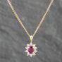 Second Hand 18ct Yellow Gold Ruby & 0.08ct Diamond Cluster Pendant & 18 Inch Curb Chain 41142187