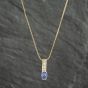 Second Hand 14ct Yellow Gold Tanzanite & Brilliant Cut Diamond Oval Pendant & 19 Inch Box Chain 41142192