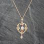 Second Hand Vintage Yellow Gold Seed Pearl Ruby And Opal Ornate Fleur Di Lis Pendant & 16 Inch Trace Chain 41142225