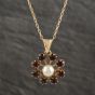 Second Hand 9ct Yellow Gold Cultured Pearl Garnet Pendant & 18 Inch Prince Of Wales Chain 41142238