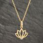 Second Hand 18ct Yellow Gold Cubic Zirconia Lotus Flower Pendant & 16 Inch Trace Chain 41142247