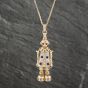 Second Hand 9ct Yellow Gold Multi Stone Clown Pendant & 18 Inch Trace Chain 41142299