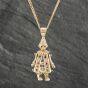 Second Hand 9ct Yellow Gold Multi Stone Clown Pendant & 16 Inch Curb Chain 41142300