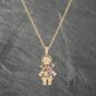 Second Hand 9ct Yellow Gold Multi Stone Medium Ragdoll Pendant & 24 Inch Prince Of Wales Chain 41142304