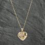 Second Hand 9ct Yellow Gold Heart Shaped Engraved Flower Locket Pendant & 18 Inch Curb Chain 41142344