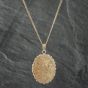 Second Hand 9ct Yellow Gold Large Scollop Edge Hand Engraved Locket Pendant & 16 Inch Curb Chain 41142348