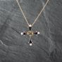 Second Hand 14ct Yellow Gold Sapphire & Diamond, Cultured Pearl And Blue Enamel Cross Pendant & 18 Inch Curb Chain 41142452