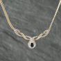 Second Hand 9ct Yellow Gold Black Tourmaline & Diamond Entwined Pear Drop Cluster Pendant & 16 Inch Snake Chain 41142453