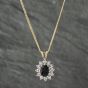 Second Hand 9ct Two Colour Gold 0.07ct Sapphire & Diamond Oval Centre Flower Shape Cluster Pendant & 18 Inch Curb Chain 41142459