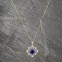 Second Hand 9ct Yellow Gold Lapis Lazuli & 0.12ct Diamond & Cultured Pearl Decorative Victorian Style Pendant & 18 Inch Curb Chain 41142472