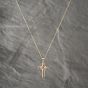 Second Hand 9ct Yellow Gold Diamond Set Cross Pendant & 18 Inch Curb Chain 41142482