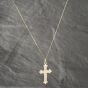 Second Hand 9ct Yellow Gold Foliate Engraved Cross Pendant & 18 Inch Curb Chain 41142487