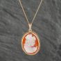 Second Hand Vintage 9ct Yellow Gold Cameo Oval Pendant & 18 Inch Curb Chain 41142507