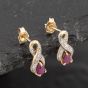 Second Hand 9ct Yellow Gold Ruby & Diamond Crossover Set Earrings With Gemstone Pendant & 18 Inch Curb Chain 41142570