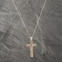 Second Hand 9ct Yellow Gold Scroll Engraved And Bark Textured Cross Pendant & 18 Inch Curb Chain 41142598