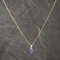Second Hand 9ct Yellow Gold Tanzanite & 0.15ct Diamond Pendant & 16 Inch Curb Chain 41142610