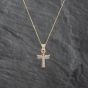 Second Hand 9ct Yellow Gold 0.13ct Diamond Set Cross Pendant & 18 Inch Curb Chain 41142617