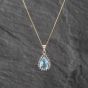 Second Hand 9ct Yellow Gold Blue Topaz & 0.01ct Diamond Pear Shape Pendant & 18 Inch Curb Chain 41142620