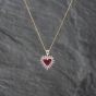 Second Hand 9ct Two Colour Gold Synthetic Ruby & 0.01ct Diamond Heart Pendant & 18 Inch Curb Chain 41142621