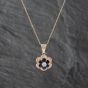 Second Hand 9ct Yellow Gold Sapphire & Cubic Zirconia Flower Cluster Pendant & 18 Inch Prince Of Wales Chain 41142626