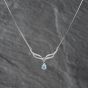 Second Hand 9ct White Gold Blue Topaz & 0.05ct Diamond Pendant & 16 Inch Curb Chain 41142628