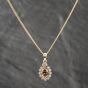Second Hand 9ct Yellow Gold Smoky Quartz & Cubic Zirconia Oval Cluster Gemstone Pendant & 20 Inch Curb Chain 41142636
