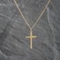 Second Hand 9ct Yellow Gold Textured Cross Pendant & 16 Inch Curb Chain 41142655