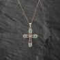 Second Hand 9ct Yellow Gold Emerald & White Topaz Cross Pendant & 18 Inch Curb Chain 41142667