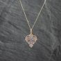 Second Hand 9ct Yellow Gold Tanzanite Ornate Heart Shaped Cross Pendant & 18 Inch Curb Chain 41142693