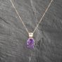 Second Hand 14ct Yellow Gold Amethyst Oval Pendant & 22 Inch Curb Chain 41142730