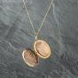 Second Hand 9ct Yellow Gold Oval Scollop Edge Engraved Locket Pendant & 18 Inch Curb Chain 41142740