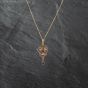 Second Hand 9ct Yellow Gold Amethyst & Seed Pearl Scrolling Openwork Design Pendant & 18 Inch Curb Chain 41142769