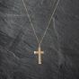 Second Hand 9ct Yellow Gold Plain Lined Edge Cross Pendant & 18 Inch Curb Chain 41142772