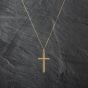 Second Hand 9ct Yellow Gold Diamond Cut Cross Pendant & 18 Inch Curb Chain 41142774