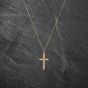 Second Hand 9ct Yellow Gold Diamond Cross Pendant & 18 Inch Curb Chain 41142782