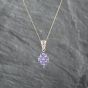 Second Hand 9ct Yellow Gold Tanzanite & Diamond Marquise Shaped Cluster Pendant & 18 Inch Curb Chain 41142823