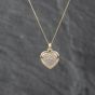 Second Hand 9ct Yellow Gold Diamond Pavé Heart Pendant & 18 Inch Curb Chain 41142849