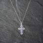 Second Hand 9ct White Gold Tanzanite & 0.20ct Brilliant Cut Diamond Cross Pendant & 18 Inch Curb Chain 41142867