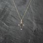 Second Hand 9ct Yellow Gold Sapphire & Diamond Cross Pendant & 18 Inch Curb Chain 41142884