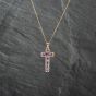Second Hand 9ct Yellow Gold Lolite Cross Pendant & 18 Inch Curb Chain 41142890