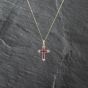 Second Hand 9ct Yellow Gold Ruby & Diamond Cross Pendant & 18 Inch Curb Chain 41142903