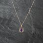 Second Hand 9ct Yellow Gold Amethyst Oval Scalloped Edge Pendant & 18 Inch Belcher Chain 41142919