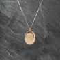 Second Hand 9ct Yellow Gold Oval Foliate Hand Engraved Locket Pendant & 18 Inch Curb Chain 41142925