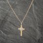 Second Hand 9ct Two Colour Gold Diamond Plain Cross Pendant & 17 Inch Curb Chain 41142959