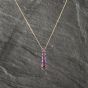 Second Hand 9ct Yellow Gold Amethyst Graduated Pendant & 18 Inch Curb Chain 41142989