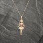 Second Hand 9ct Yellow Gold Pink Synthetic Stone Ballerina Pendant & 18 Inch Curb Chain 41142992