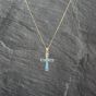 Second Hand 9ct Yellow Gold Blue Topaz Cross Pendant & 18 Inch Curb Chain 41143063